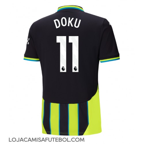 Camisa de Futebol Manchester City Jeremy Doku #11 Equipamento Secundário 2024-25 Manga Curta